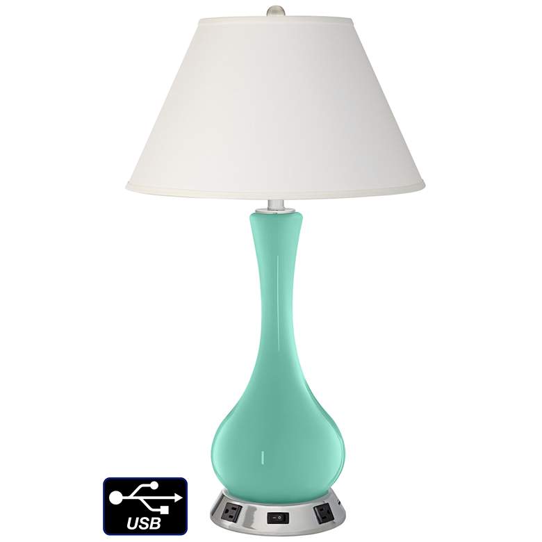 Image 1 Ivory Empire Vase Table Lamp - 2 Outlets and USB in Larchmere