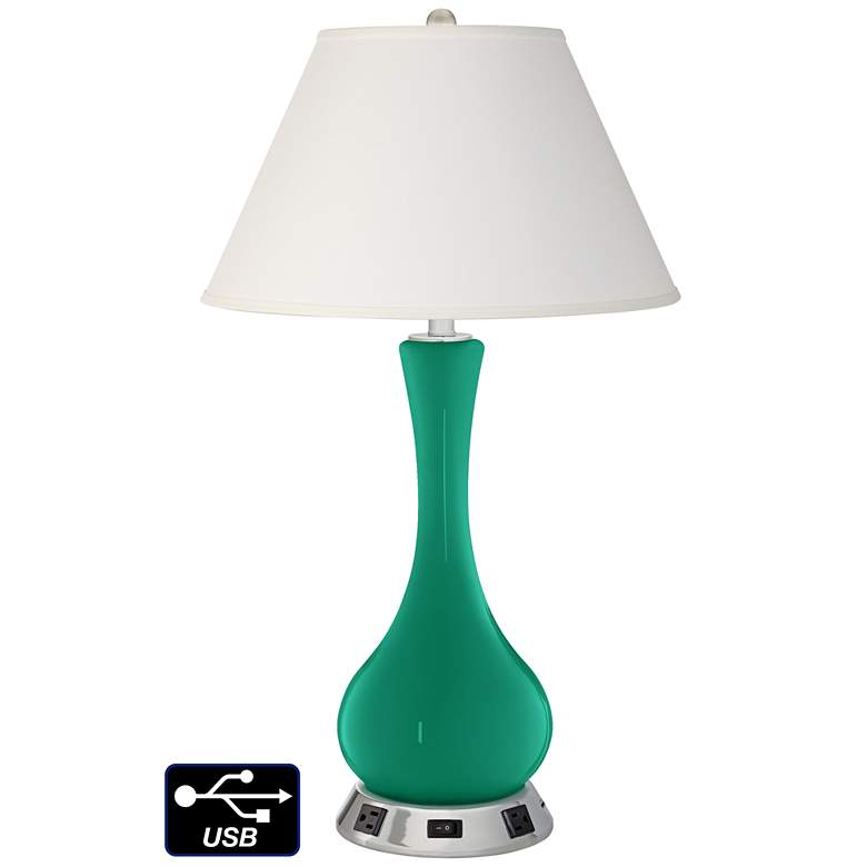 Image 1 Ivory Empire Vase Table Lamp - 2 Outlets and USB in Leaf