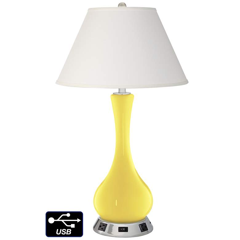 Image 1 Ivory Empire Vase Table Lamp - 2 Outlets and USB in Lemon Twist