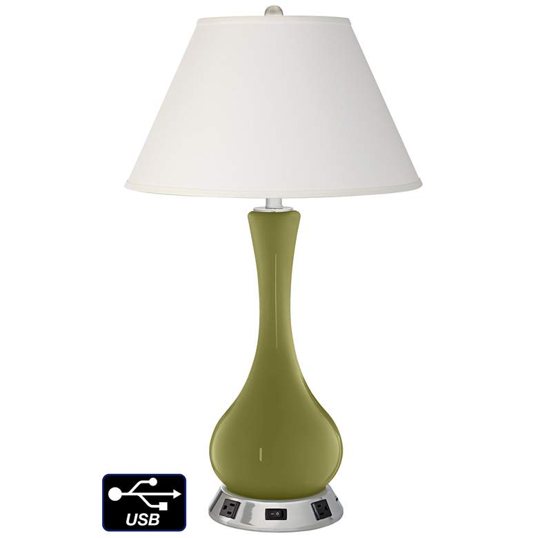 Image 1 Ivory Empire Vase Table Lamp - 2 Outlets and USB in Rural Green