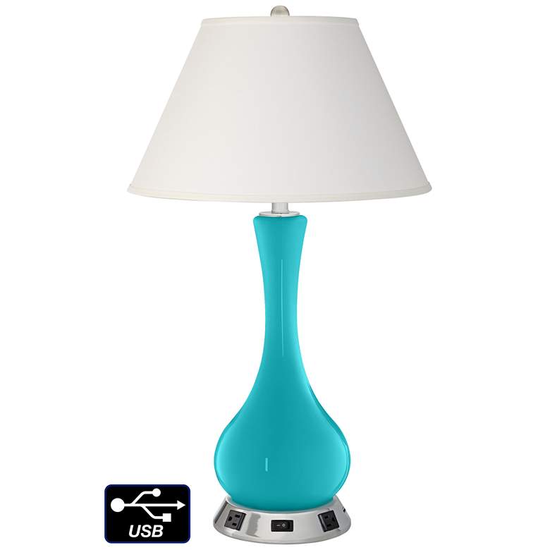 Image 1 Ivory Empire Vase Table Lamp - 2 Outlets and USB in Surfer Blue