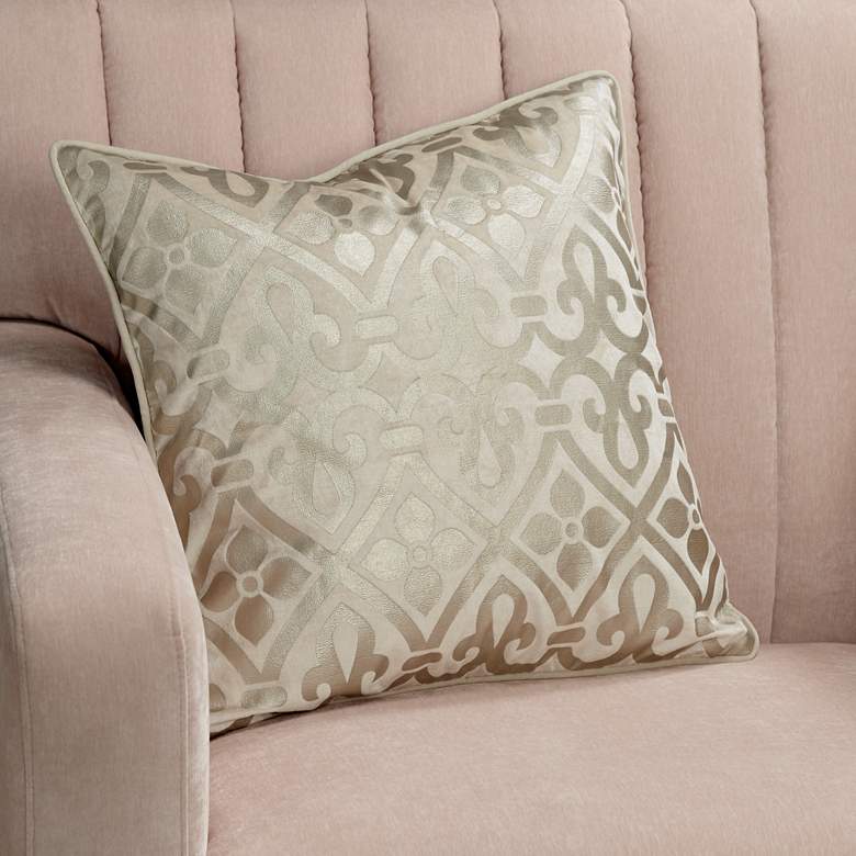 Image 1 Ivory Foil Velvet 20 inch Square Throw Pillow