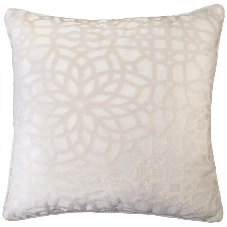 Ivory Geometric Velvet 20&quot; Square Decorative Pillow