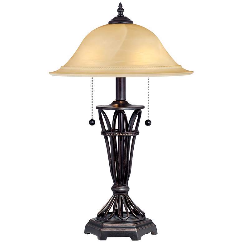 Image 1 Ivory Glass Shade Iron Cage Table Lamp
