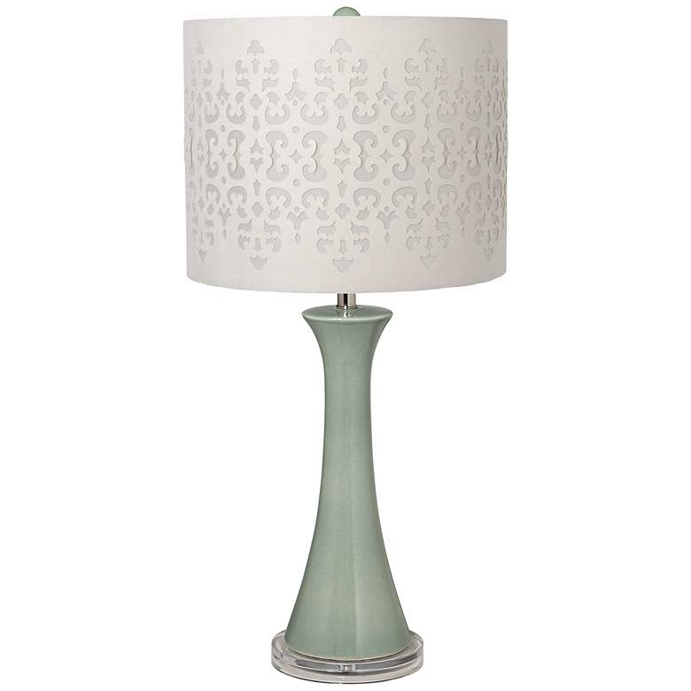 Image 1 Ivory Laser Cut Shade Tapered Seafoam Crackle Ceramic Table Lamp