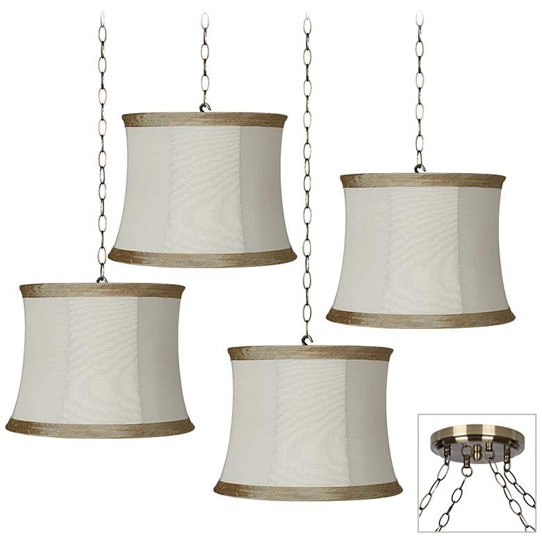 Image 1 Ivory Linen 4-Light Antique Brass Multi Light Pendant