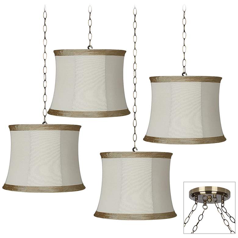 Image 1 Ivory Linen 4-Light Antique Brass Multi Light Pendant