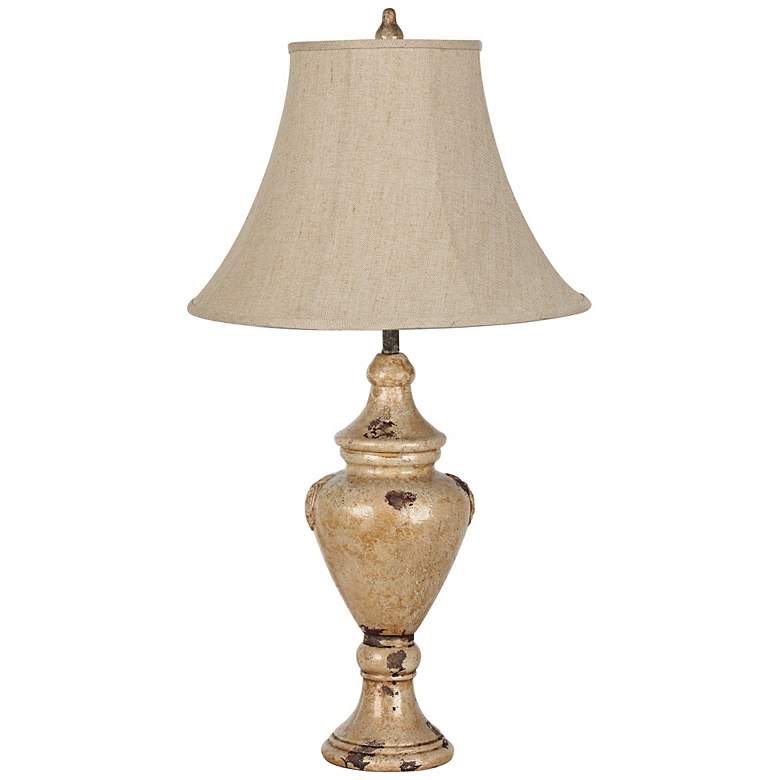 Image 1 Ivory Linen Distressed Beige Tuscan Urn Table Lamp