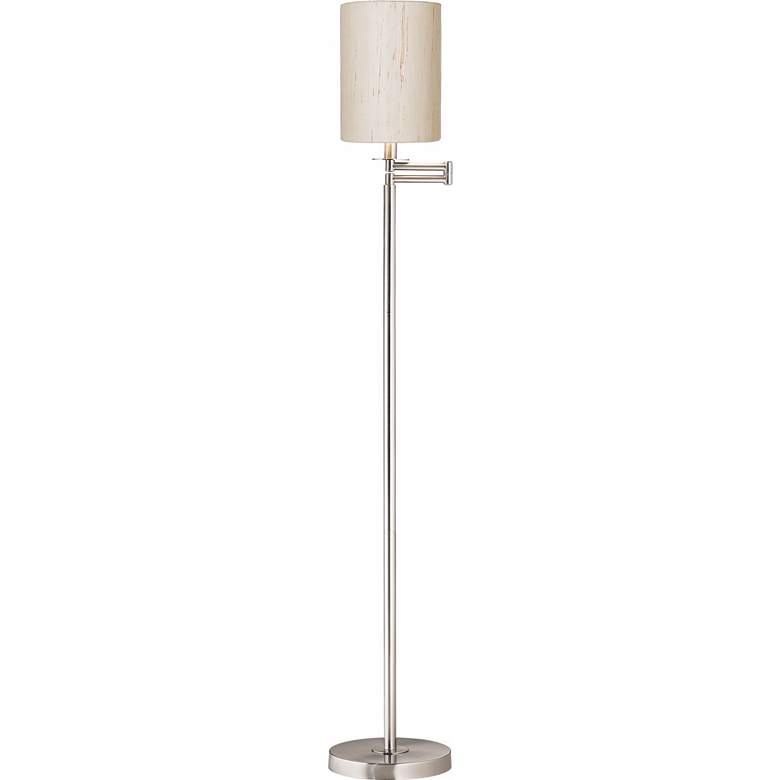 Image 1 Ivory Linen Drum Brushed Nickel Finish Swing Arm Floor Lamp