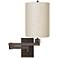 Ivory Linen Drum Cylinder Shade Bronze Swing Arm Wall Lamp