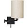 Ivory Linen Drum Espresso Plug-In Swing Arm with Cord Cover