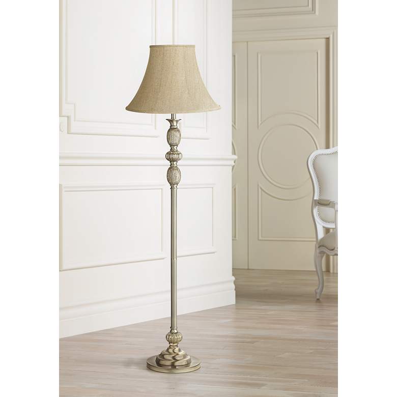 Image 1 Ivory Linen Satin Brass Mercury Glass Floor Lamp
