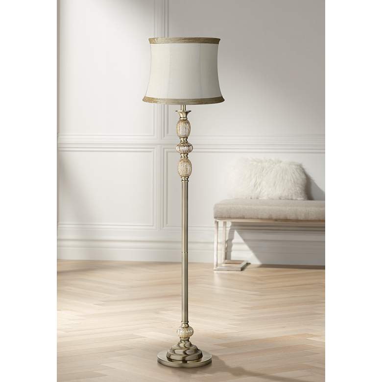 Image 1 Ivory Linen Taupe Satin Brass Mercury Glass Floor Lamp