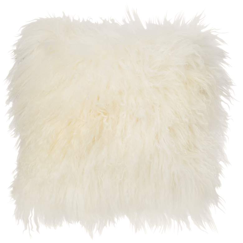 Image 1 Ivory Mongolian Fur 16 inch Square Decorative Pillow