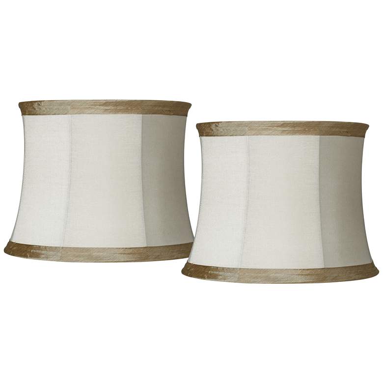 Image 1 Ivory Set of 2 Lamp Shades with Taupe Trim 14x16x12 (Spider)