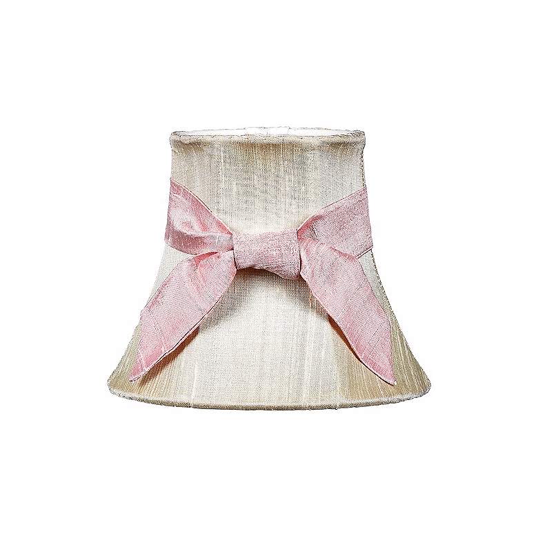 Image 1 Ivory Silk Shade with Pink Sash 3x5x4.25 (Clip-On)