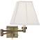 Ivory Square Shade Antique Brass Plug-In Swing Arm Wall Lamp