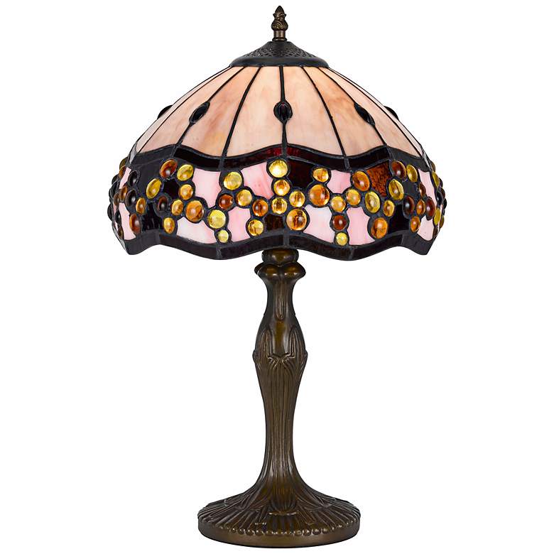 Image 1 Ivory Tiffany-Style Antique Brass Table Lamp
