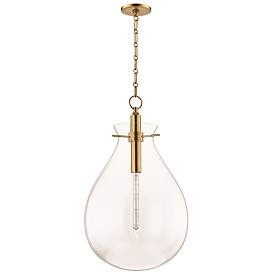 Image2 of Ivy 18" Wide Aged Brass and Clear Glass LED Modern Pendant Light