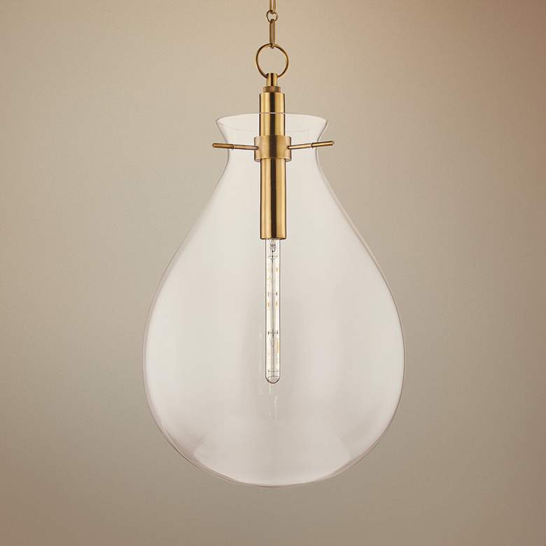 Image 1 Ivy 18" Wide Aged Brass and Clear Glass LED Modern Pendant Light