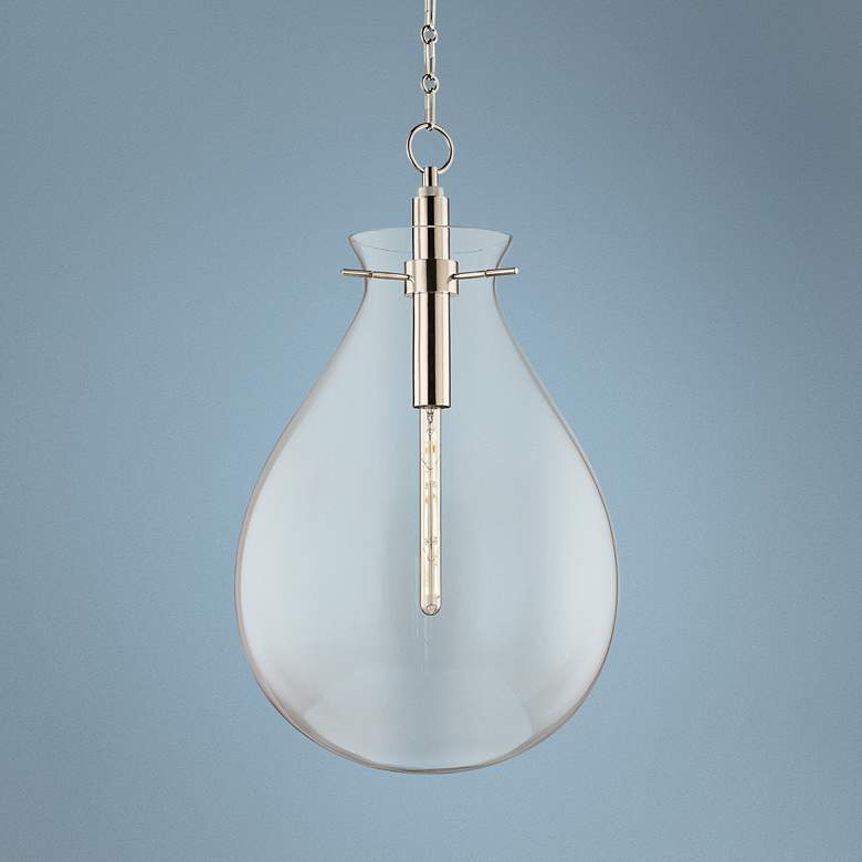 Image 1 Ivy 18 inchW Polished Nickel LED Pendant Light w/ Clear Glass