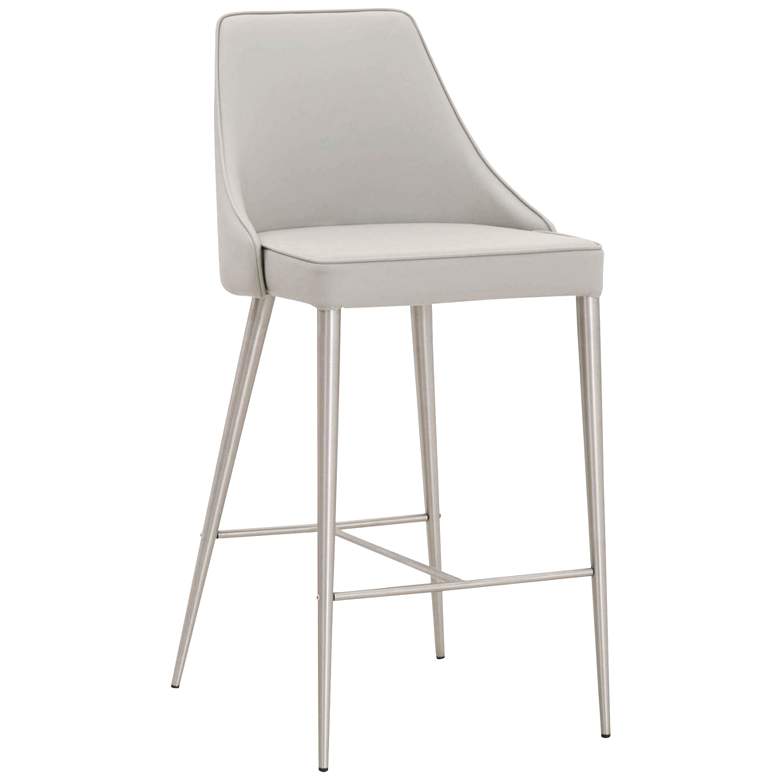 Ivy 26&quot; Light Gray Leather and Stainless Steel Counter Stool