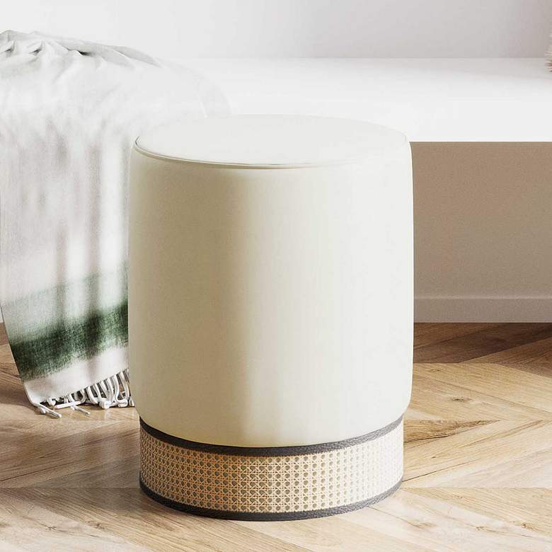 Image 1 Ivy Cream Velvet Modern Ottoman