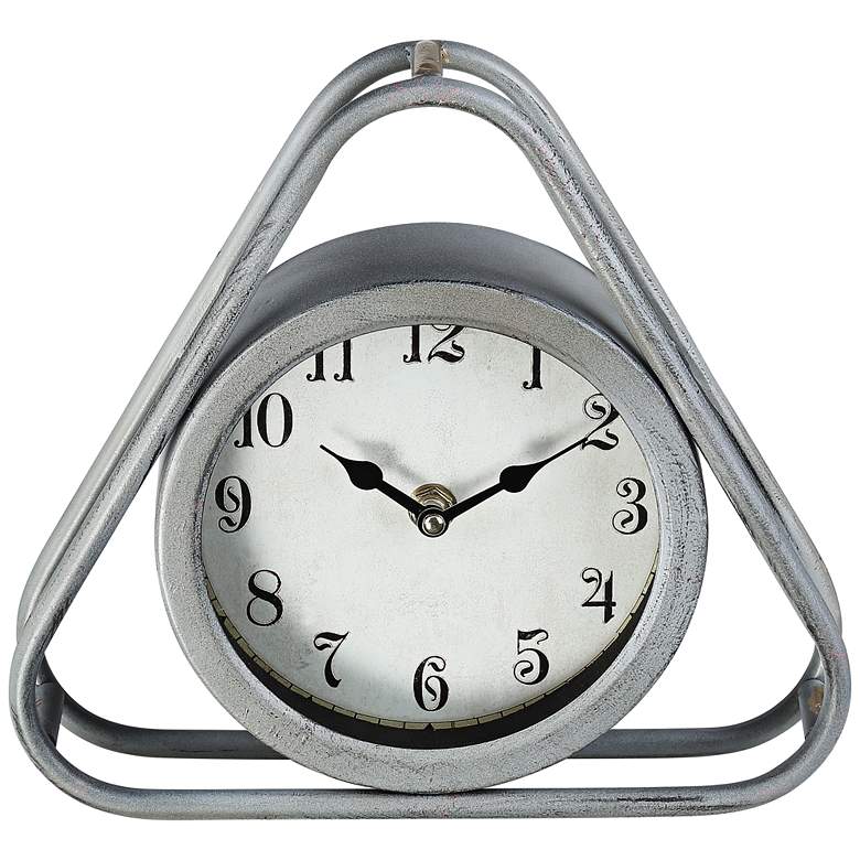 Image 1 Iza 8 1/4" Wide Triangular Gray Metal Table Clock