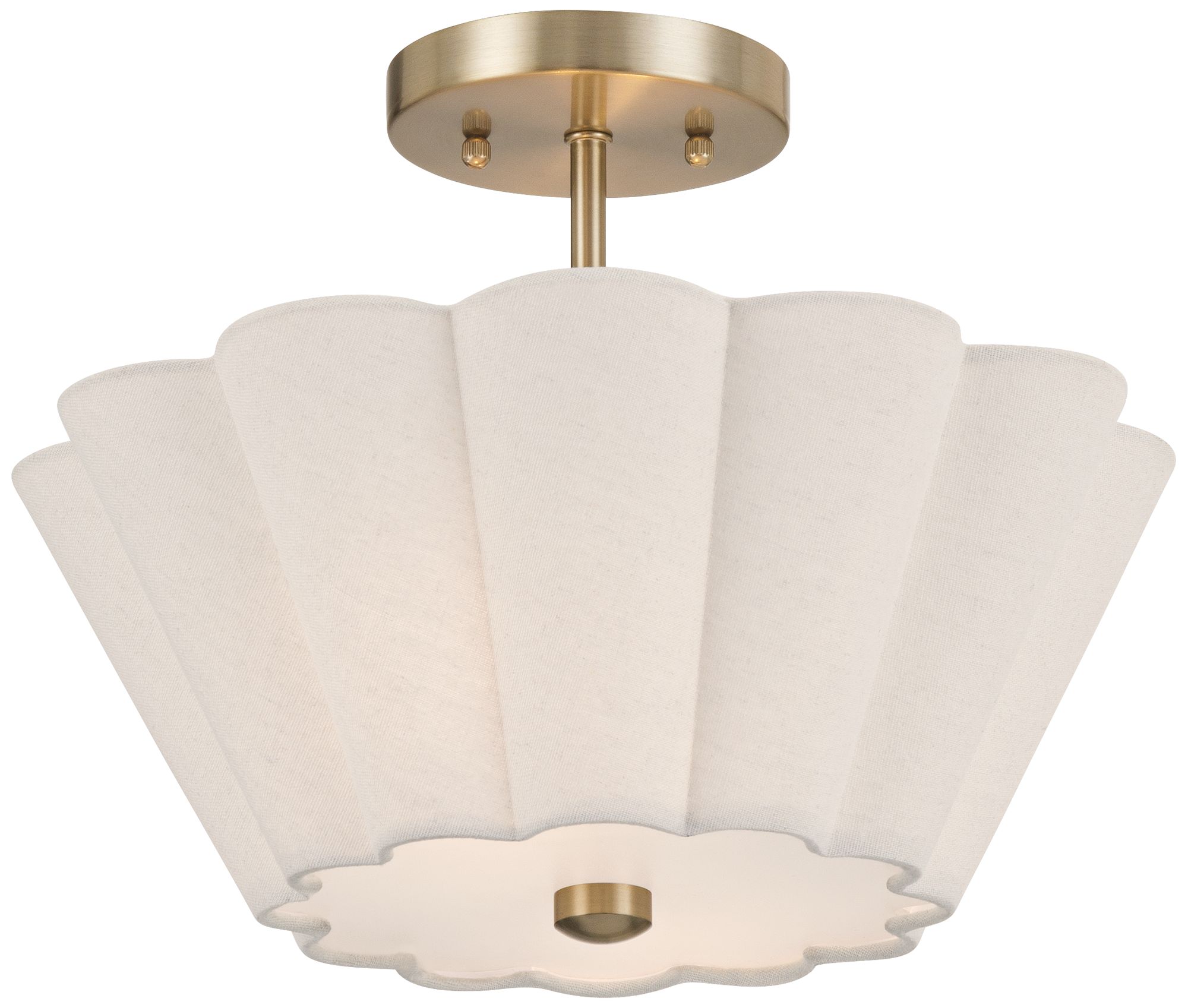 Image 2 Izeda 14 1/4" Wide Satin Brass and White Fabric 2-Light Ceiling Light