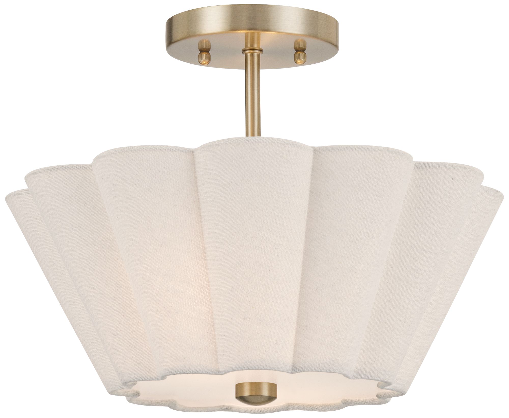 Image 6 Izeda 14 1/4" Wide Satin Brass and White Fabric 2-Light Ceiling Light more views
