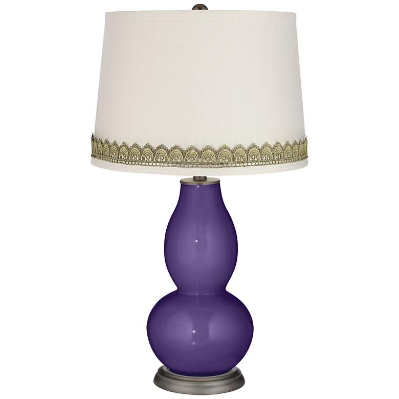 Image 1 Izmir Purple Double Gourd Table Lamp with Scallop Lace Trim