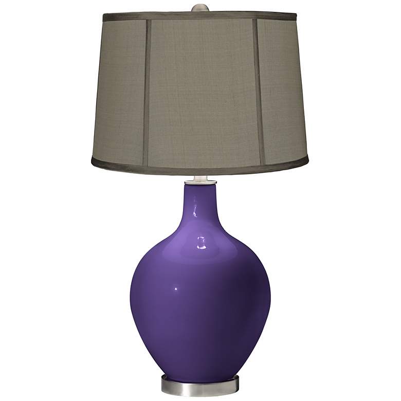 Image 1 Izmir Purple Gray Dupioni Silk Shade Ovo Table Lamp