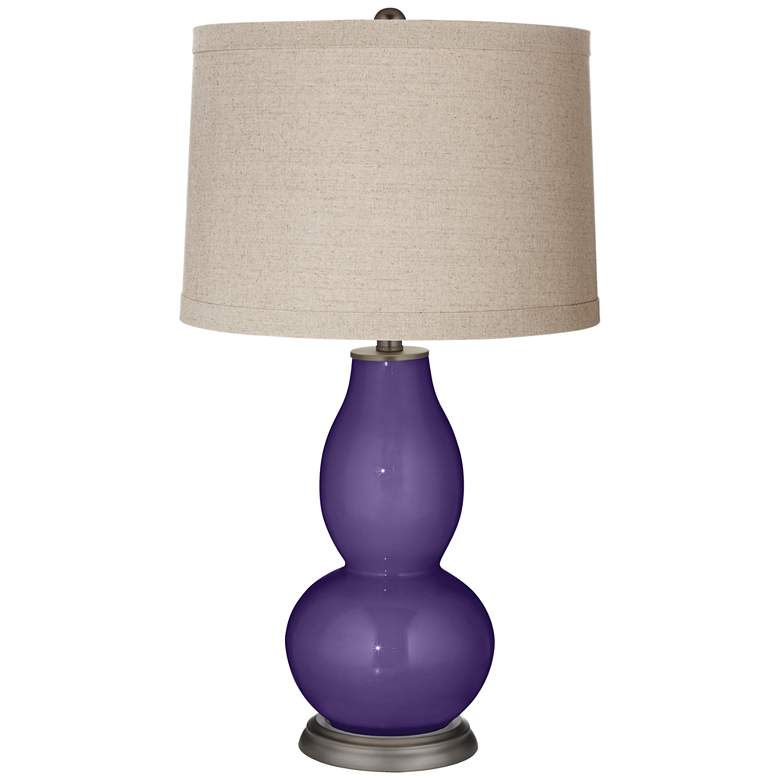 Image 1 Izmir Purple Linen Drum Shade Double Gourd Table Lamp