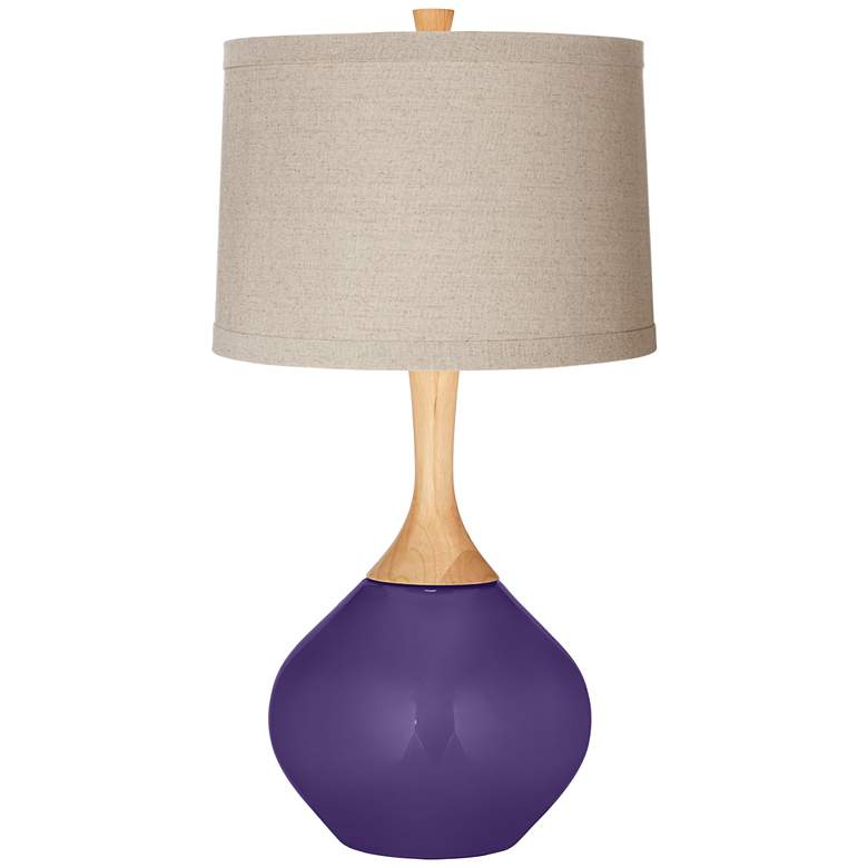 Image 1 Izmir Purple Natural Linen Drum Shade Wexler Table Lamp