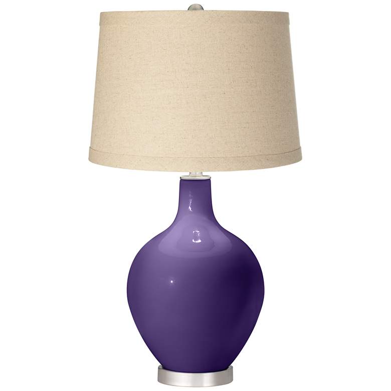 Image 1 Izmir Purple Oatmeal Linen Shade Ovo Table Lamp