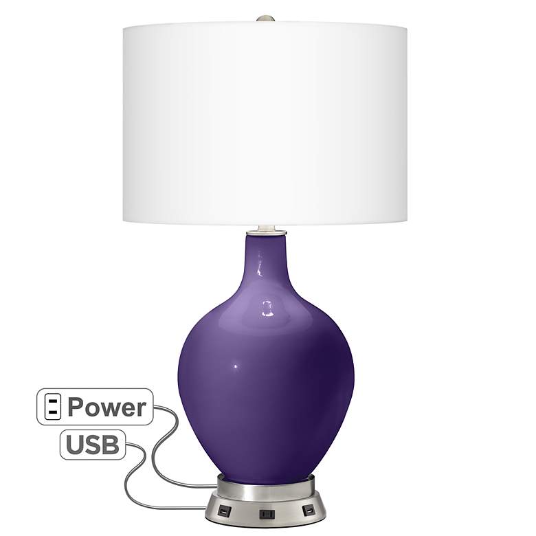 Image 1 Izmir Purple Ovo Table Lamp with USB Workstation Base