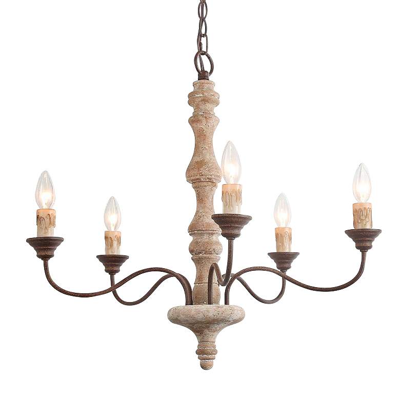 Image 2 Izuell 23 1/4" Wide Off-White Wood 5-Light Candle Chandelier
