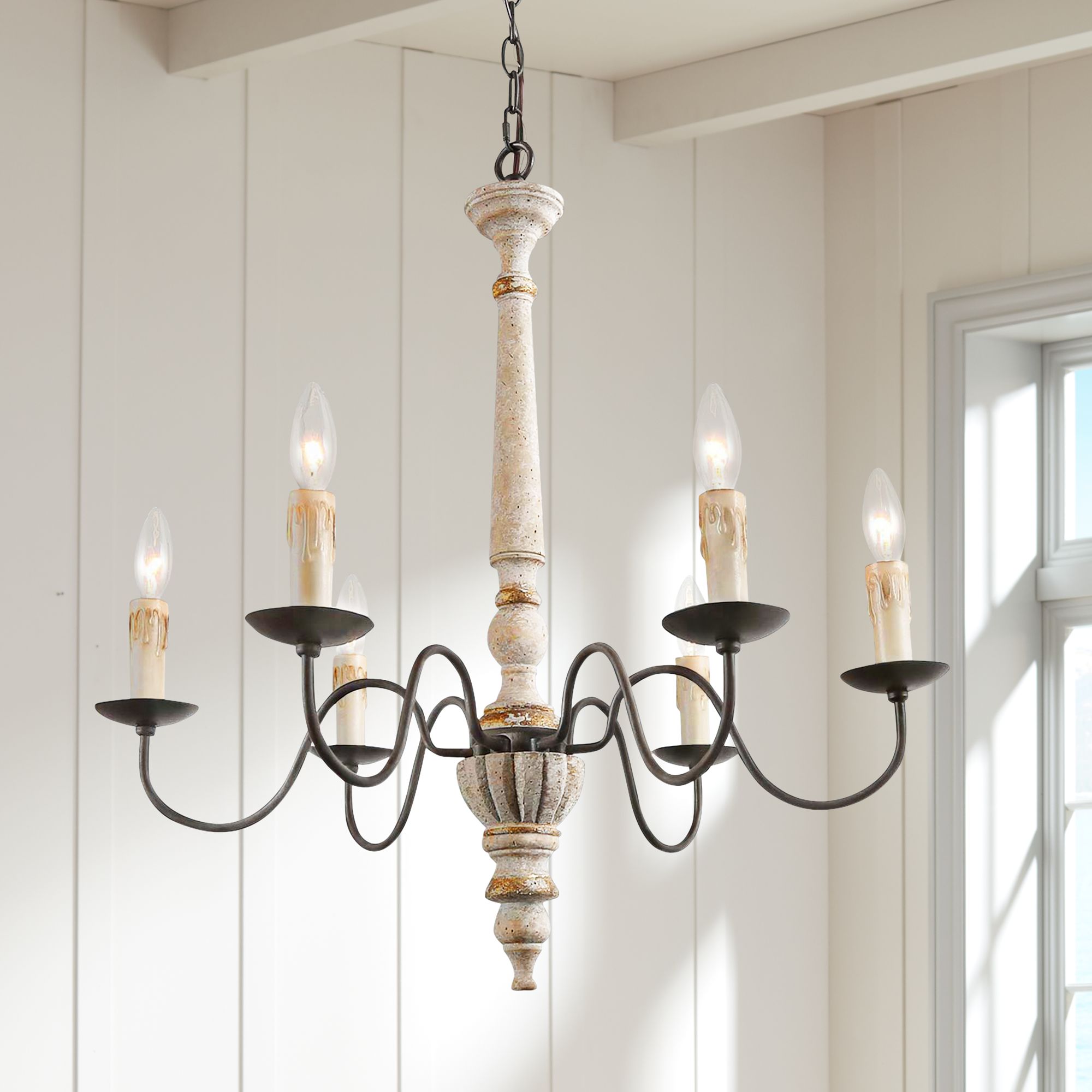 off white wooden chandelier