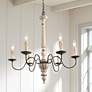 Izuell 25" Wide Off-White 6-Light Hand-Carved Wood Candle Chandelier