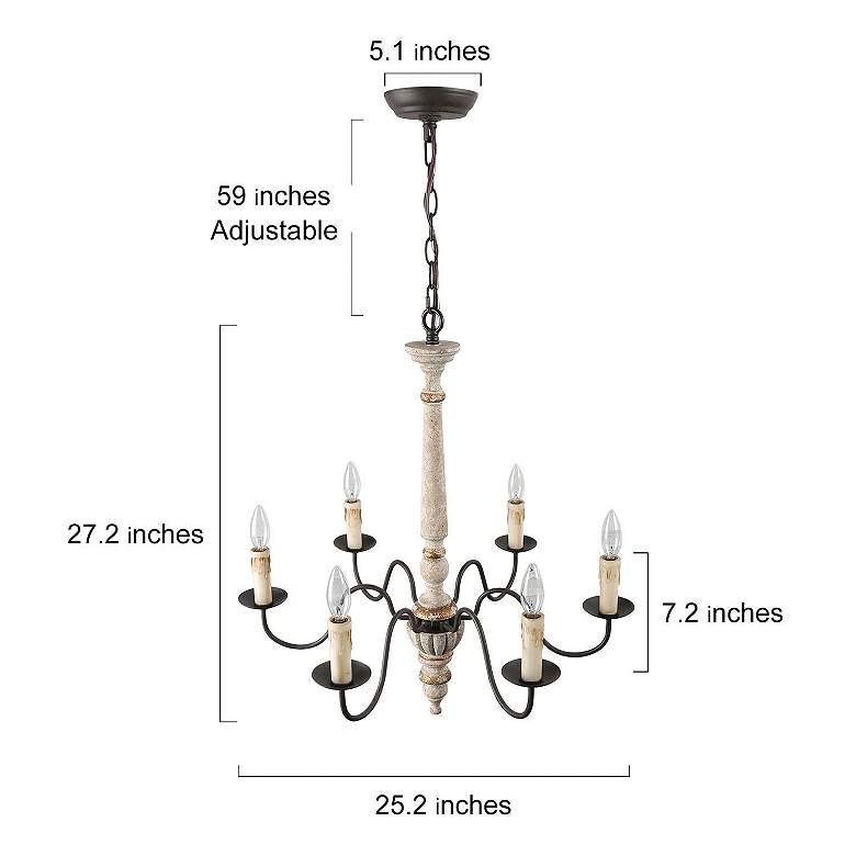 Image 4 Izuell 25 inch Wide Off-White 6-Light Hand-Carved Wood Candle Chandelier more views