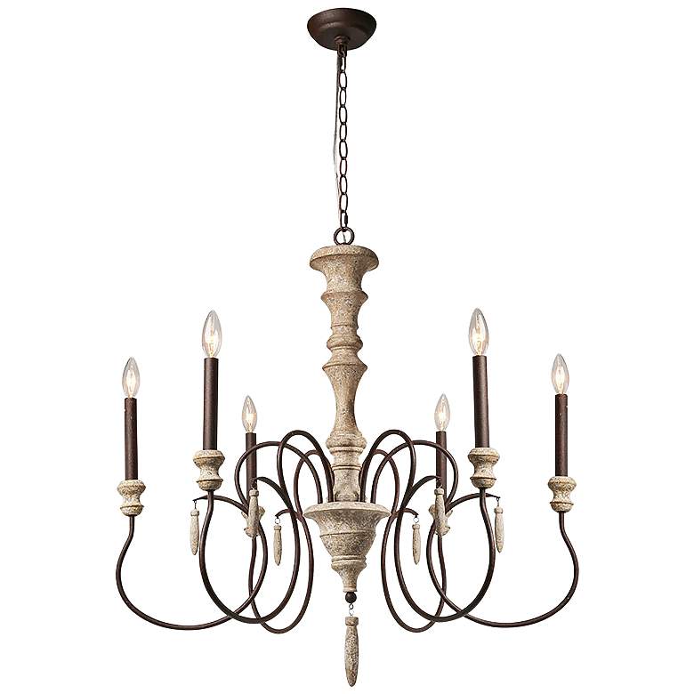 Image 2 Izuell 31 inch Wide Off-White 6-Light Candle Chandelier