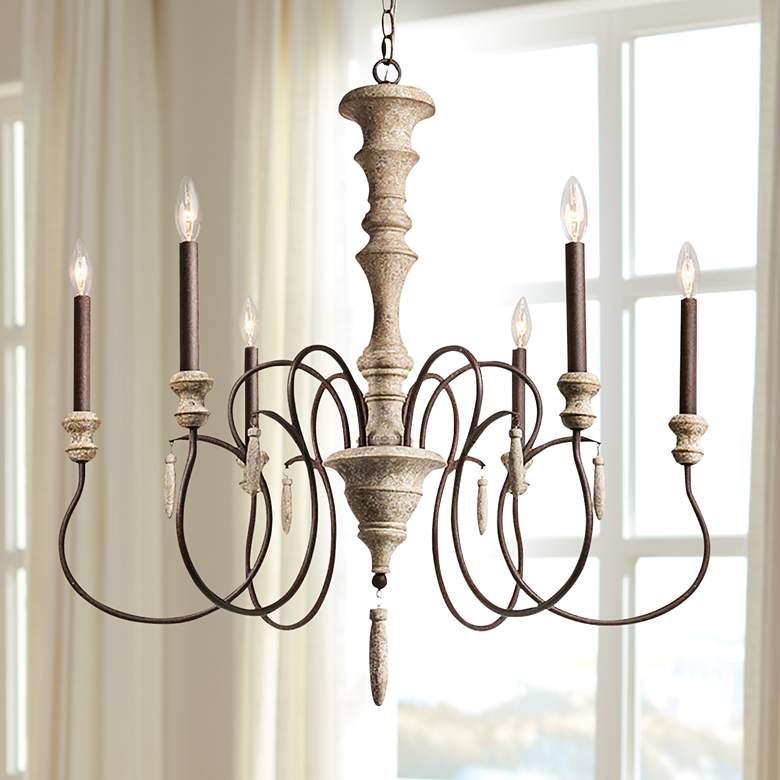 Image 1 Izuell 31" Wide Off-White 6-Light Candle Chandelier