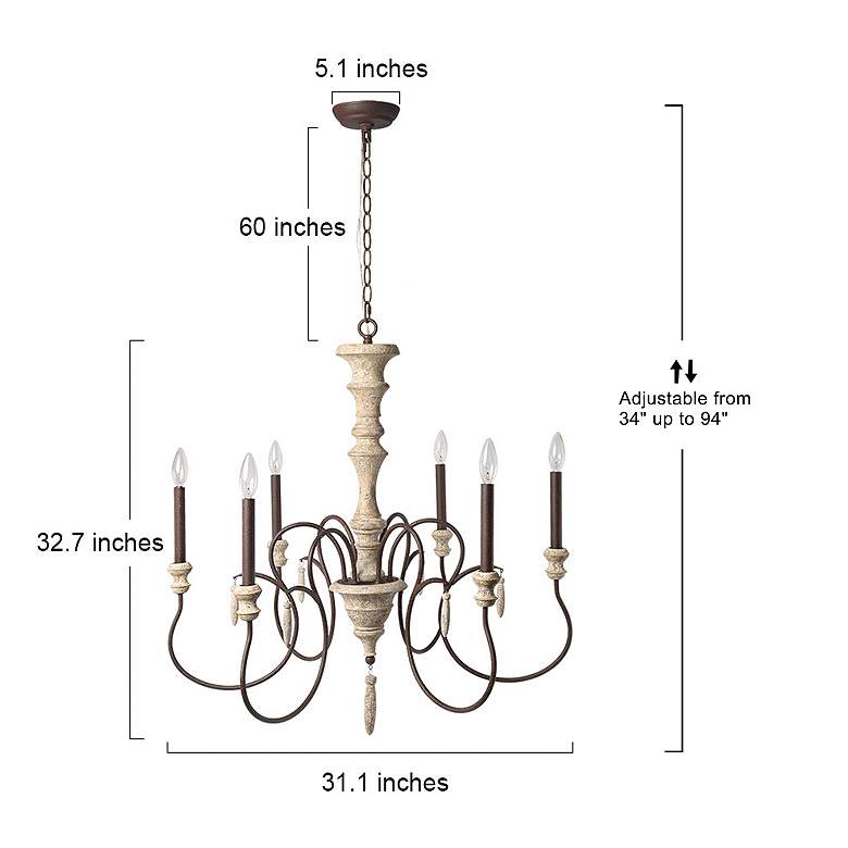 Image 5 Izuell 31 inch Wide Off-White 6-Light Candle Chandelier more views