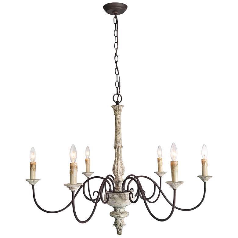 Image 2 Izuell 37 inch Wide Off-White 6-Light Candle Chandelier