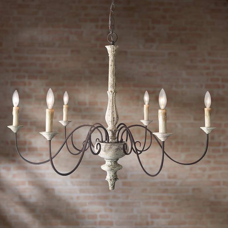 Izuell 37&quot; Wide Off-White 6-Light Candle Chandelier