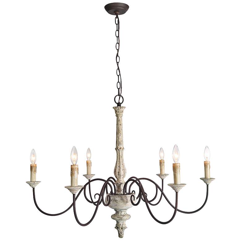 Image 2 Izuell 37 inch Wide Off-White 6-Light Traditional Candelabra Chandelier