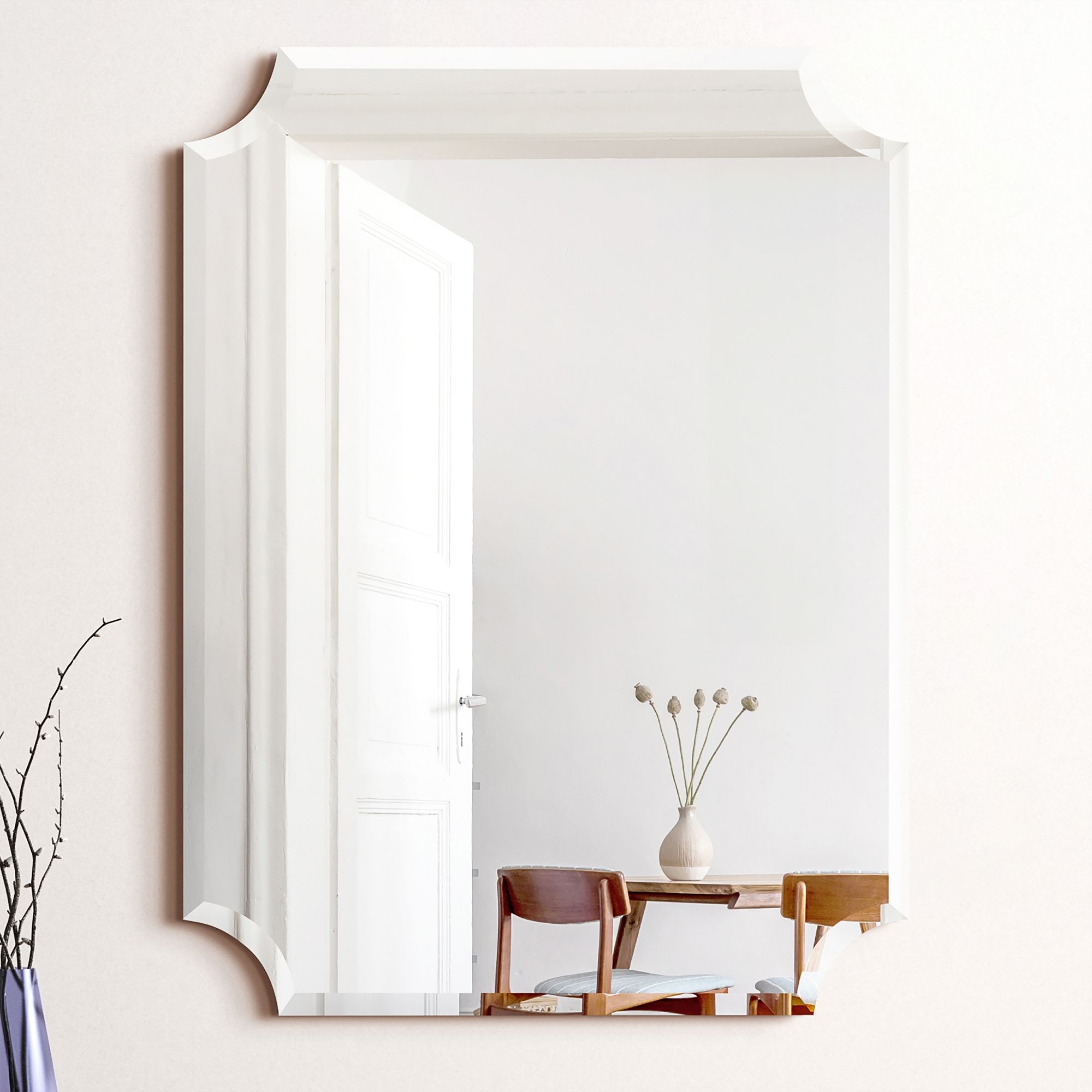 Frameless Rectangle Scalloped Beveled Wall Mirror 40