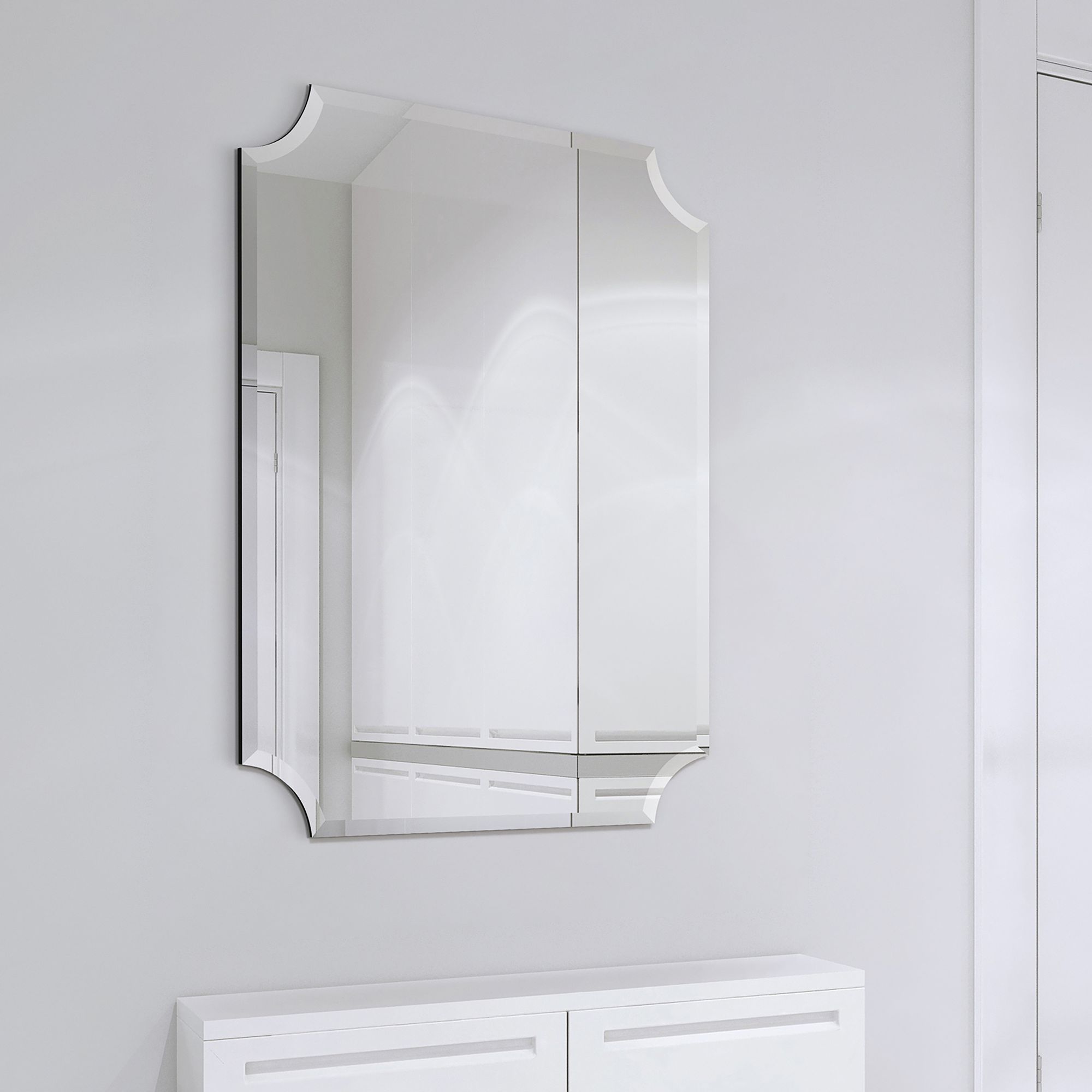 Jace Scalloped Edge 30" x 40" Beveled Glass Frameless Wall Mirror