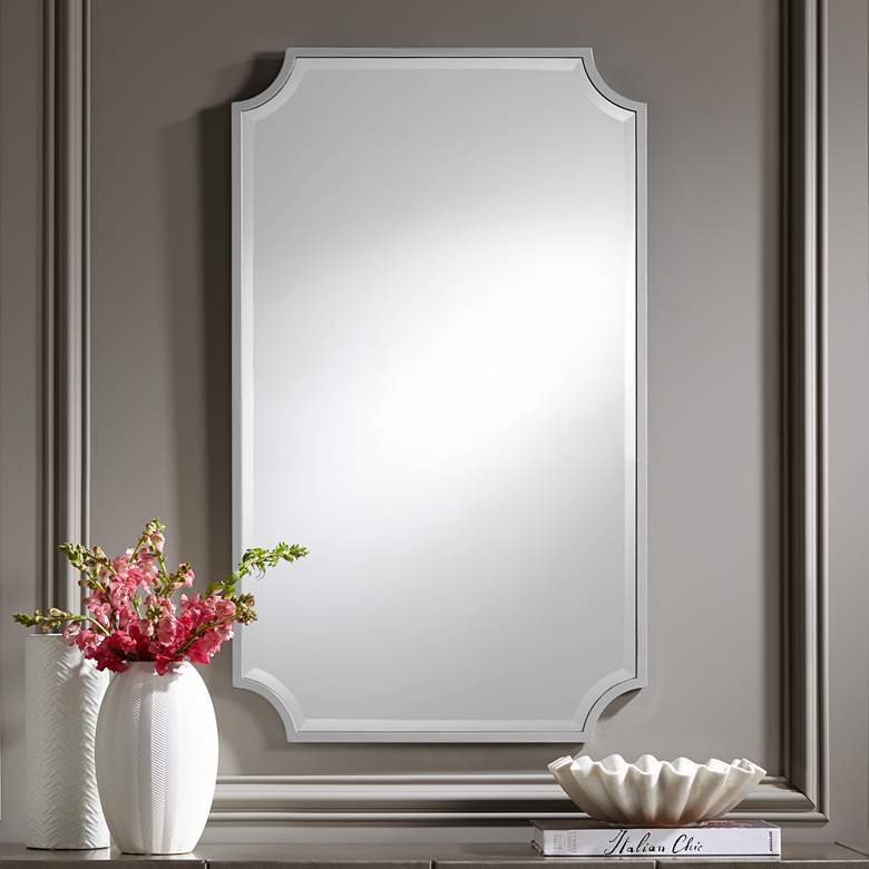 Image 1 Jacinda Silver 24 inch x 40 inch Rounded Cut Edge Wall Mirror