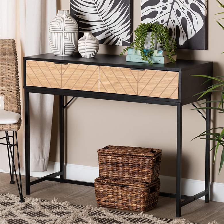 Image 1 Jacinth 39 1/2 inchW Black Natural Brown 2-Drawer Console Table